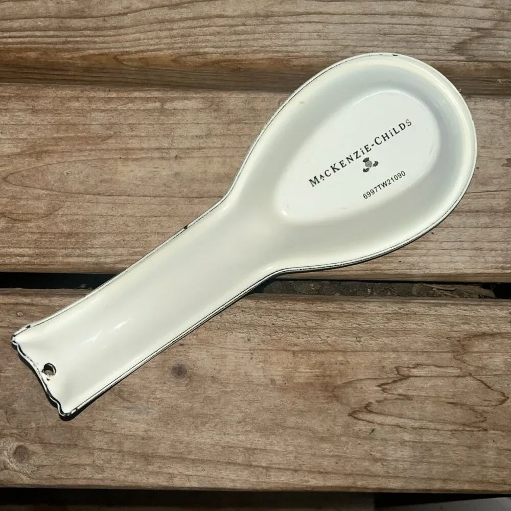 MacKenzie-Childs Parchment Check Enamel Spoon Rest - Green